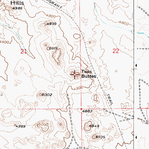 Topographic Map of Twin Buttes, WY