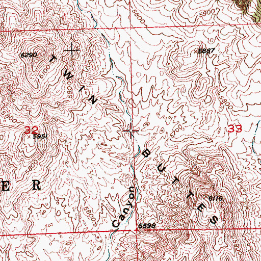 Topographic Map of Twin Buttes, WY