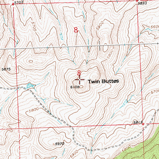 Topographic Map of Twin Buttes, WY