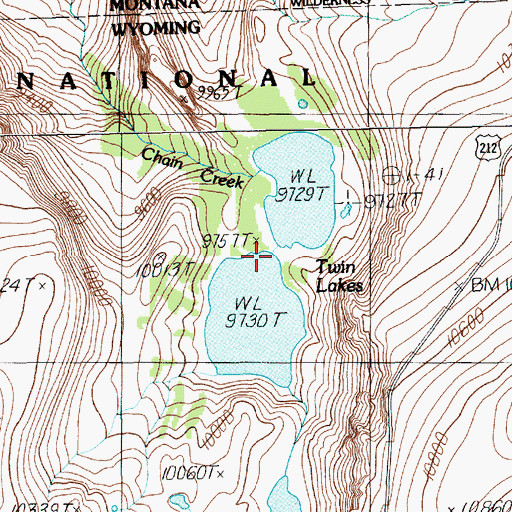Topographic Map of Twin Lakes, WY
