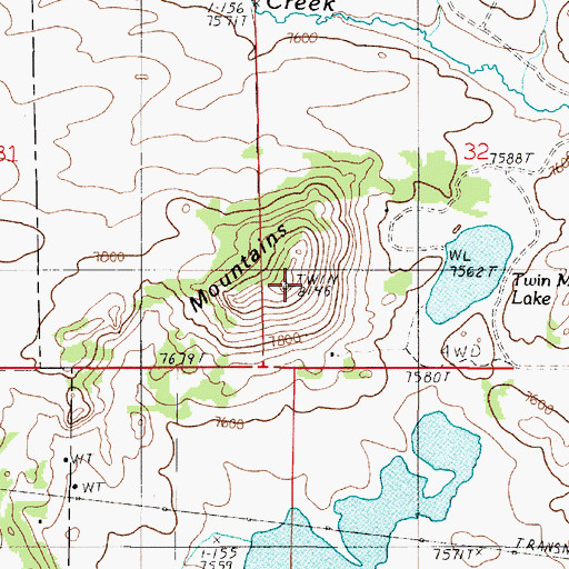 Topographic Map of Twin Mountains, WY