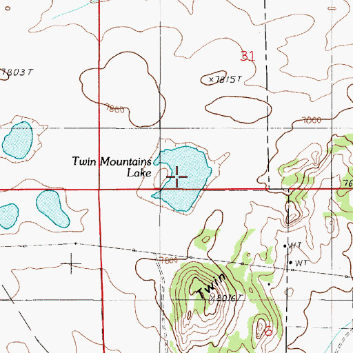 Topographic Map of Twin Mountains Lake, WY