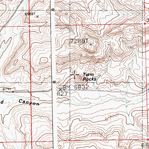 Topographic Map of Twin Rocks, WY