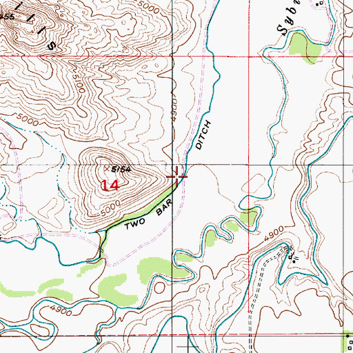 Topographic Map of Two Bar Ditch, WY