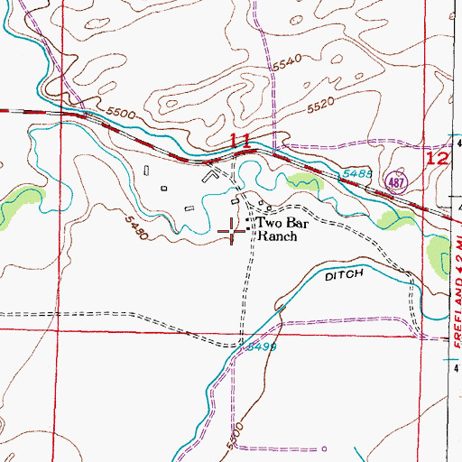 Topographic Map of Two Bar Ranch, WY