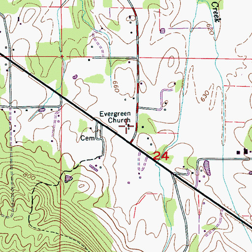 Topographic Map of Evergreen Church, AL