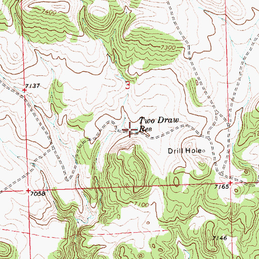 Topographic Map of Two Draw Reservoir, WY