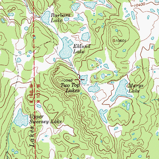 Topographic Map of Two Top Lakes, WY