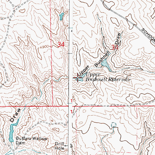 Topographic Map of Upper Bushnell Reservoir, WY
