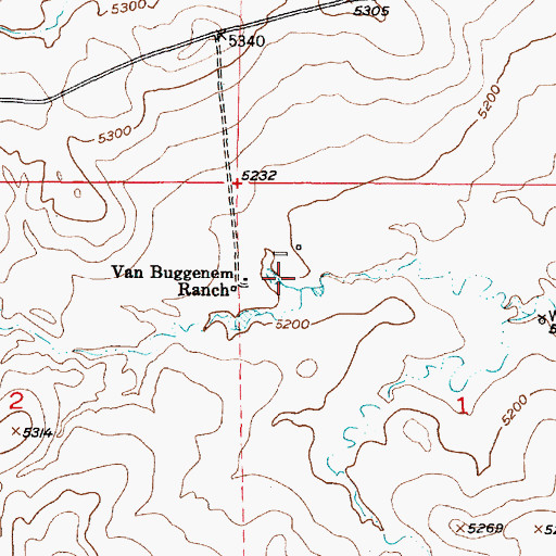 Topographic Map of Van Buggenem Ranch, WY