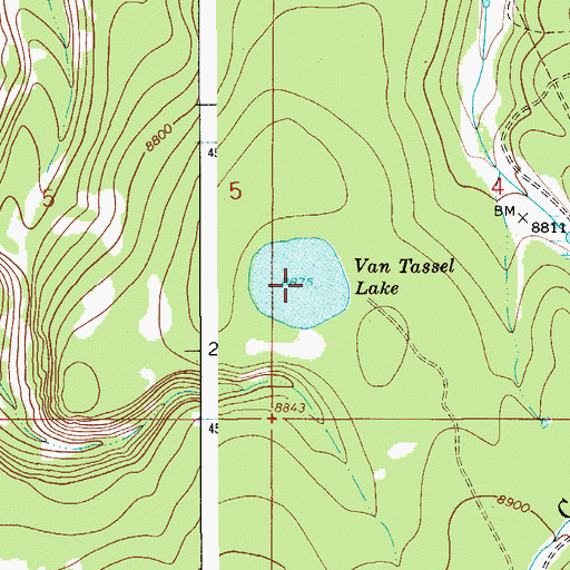 Topographic Map of Van Tassel Lake, WY