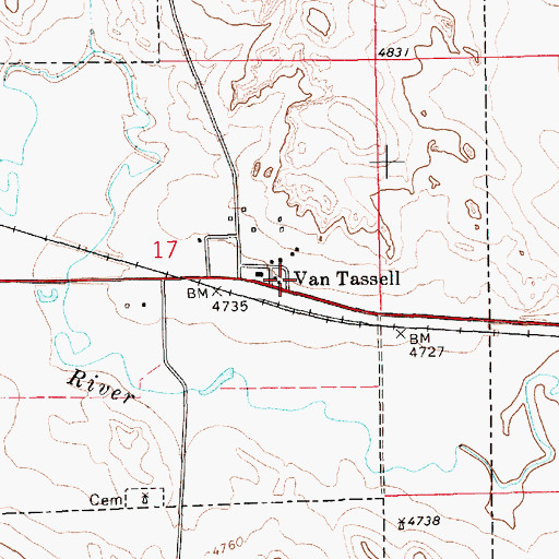 Topographic Map of Van Tassell, WY