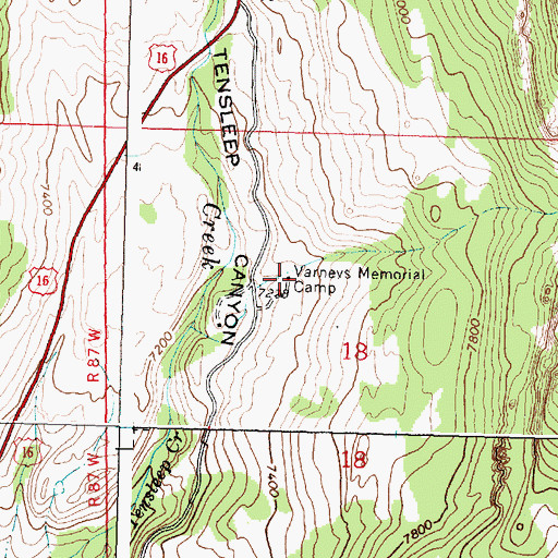 Topographic Map of Varneys Memorial Camp, WY