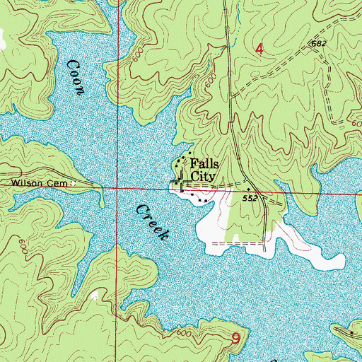 Topographic Map of Falls City, AL
