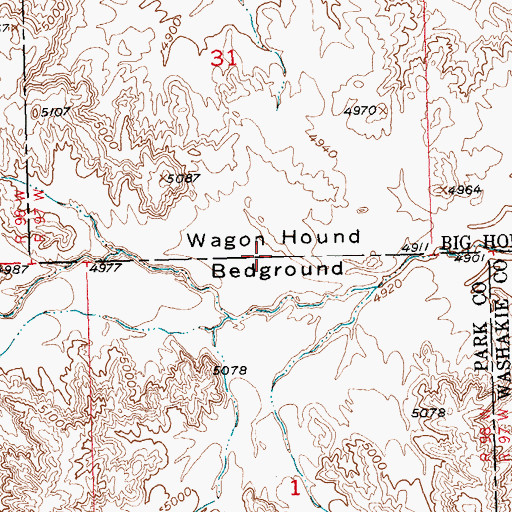 Topographic Map of Wagon Hound Bedground, WY