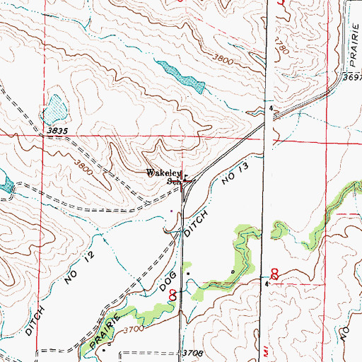 Topographic Map of Wakeley School, WY