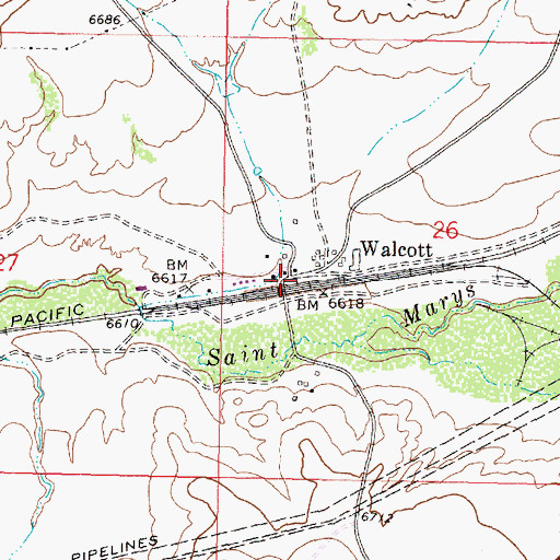 Topographic Map of Walcott, WY