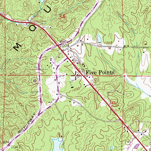 Topographic Map of Five Points, AL