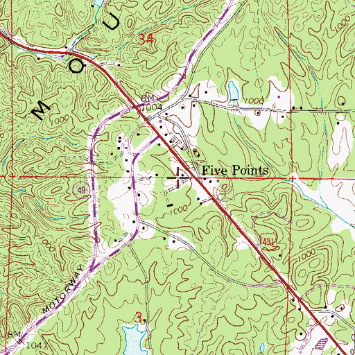 Topographic Map of Five Points, AL