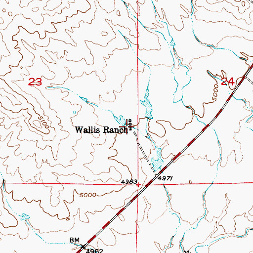 Topographic Map of Wallis Ranch, WY