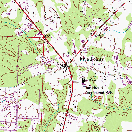 Topographic Map of Five Points, AL