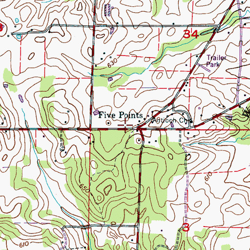 Topographic Map of Five Points, AL