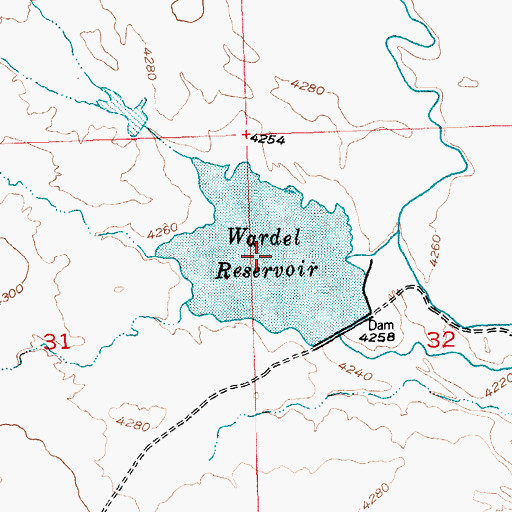 Topographic Map of Wardel Reservoir, WY