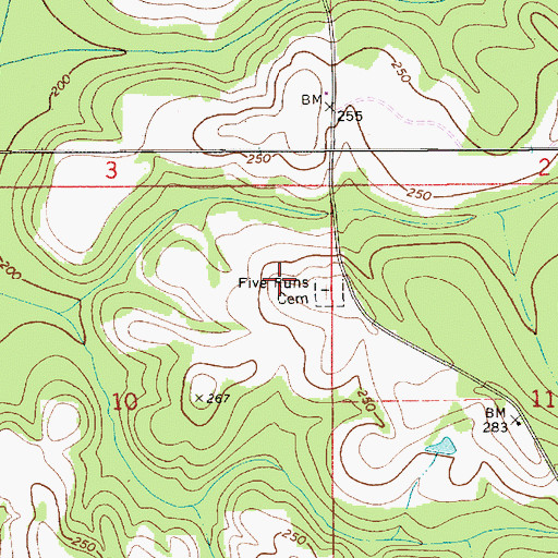 Topographic Map of Five Runs Cemetery, AL