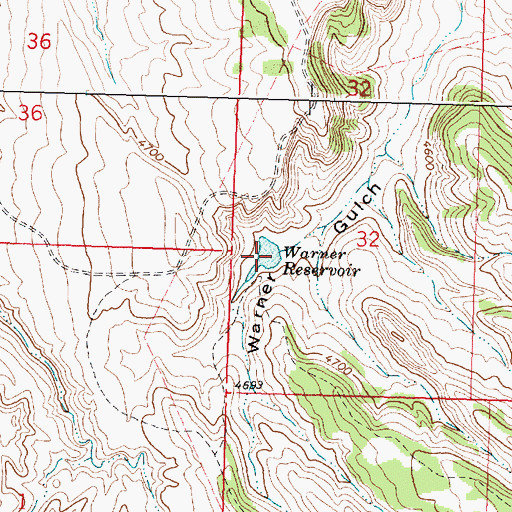 Topographic Map of Warner Reservoir, WY