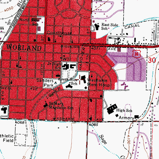 Topographic Map of Washakie Medical Center, WY