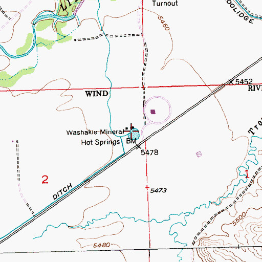 Topographic Map of Washakie Mineral Hot Springs, WY