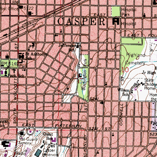 Topographic Map of Washington Park, WY