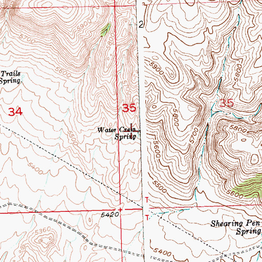 Topographic Map of Water Cress Spring, WY