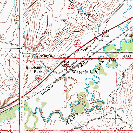Topographic Map of Waterfall, WY
