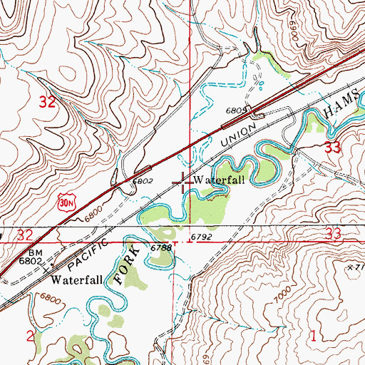 Topographic Map of Waterfall, WY