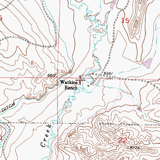 Topographic Map of Watkins Ranch, WY