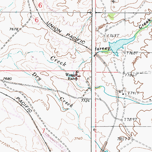 Topographic Map of Weaver Ranch, WY