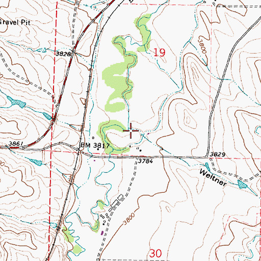 Topographic Map of Weltner Draw, WY