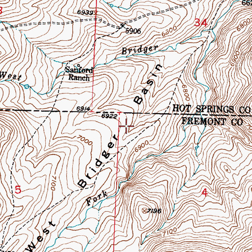 Topographic Map of West Bridger Basin, WY