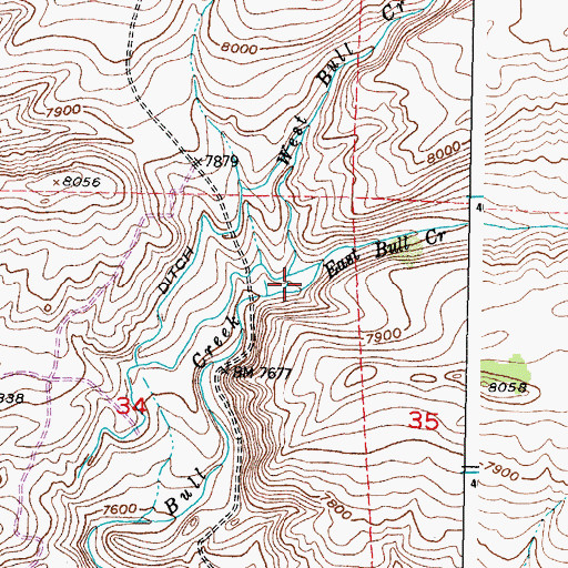 Topographic Map of West Bull Creek, WY