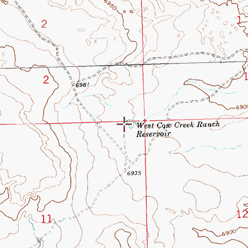 Topographic Map of West Cow Creek Ranch Reservoir, WY