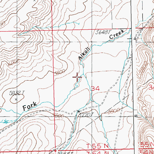 Topographic Map of West Fork Alkali Creek, WY