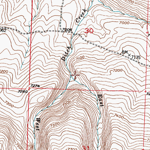 Topographic Map of West Fork Ditch Creek, WY