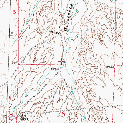 Topographic Map of West Fork Horseshoe Draw, WY