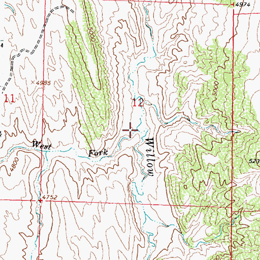 Topographic Map of West Fork Willow Creek, WY