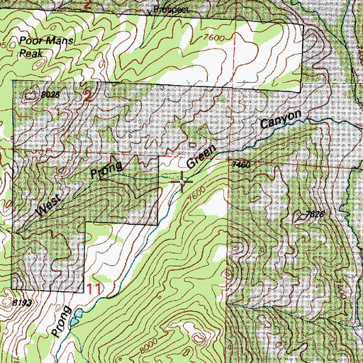 Topographic Map of West Prong Green Canyon, WY