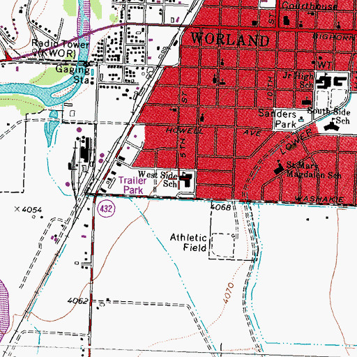 Topographic Map of West Side Elementary School, WY