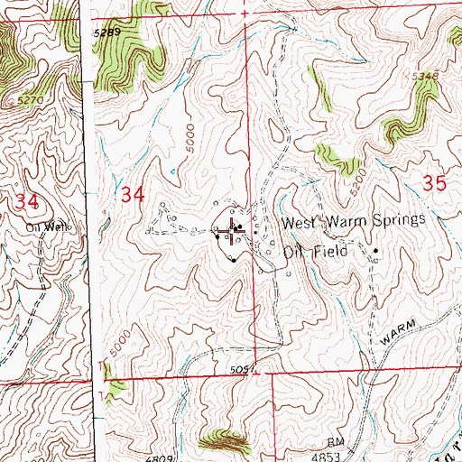 Topographic Map of West Warm Springs Oil Field, WY