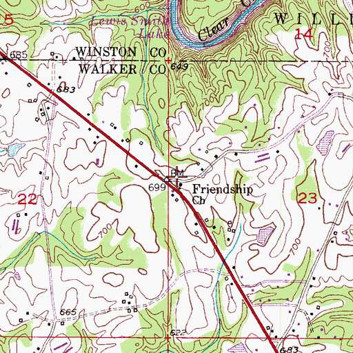 Topographic Map of Friendship Church, AL