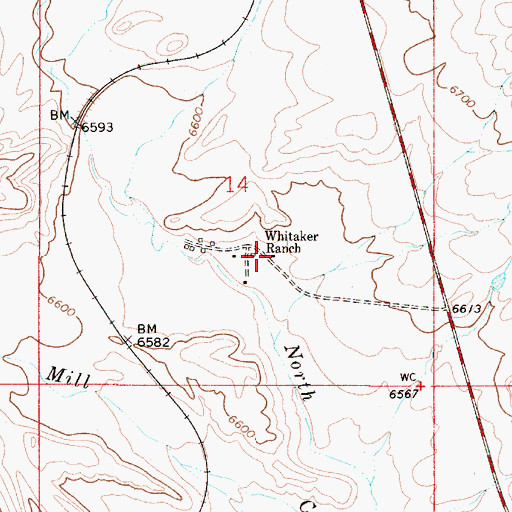 Topographic Map of Whitaker Ranch, WY